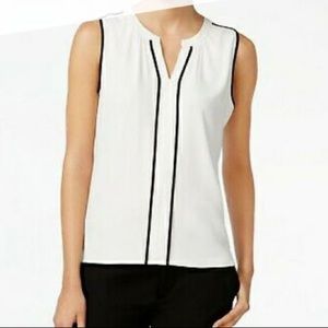 Calvin Klein Black and White Sleeveless Blouse